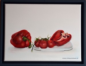 #rodepaprika #paprika #tomaten #groente #fruit #tuin #olieverfopdoek #stilleven #expositie #realisme #fijnschilderen #winsorandnewton #huisentuin #buitenleven #huisentuin #wonenlandelijkestijl #muurdecoratie #irmawisman #irmawismanvanrooijen #nederland